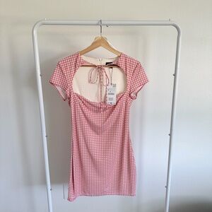 Zara Pink Gingham Mini Dress Tied Medium